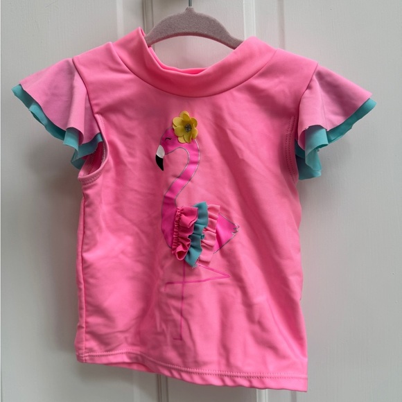 NWOT Wetsuit Club 24M Girls Pink Flamingo Swim Shirt Rash Guard Bathingsuit - Picture 1 of 7